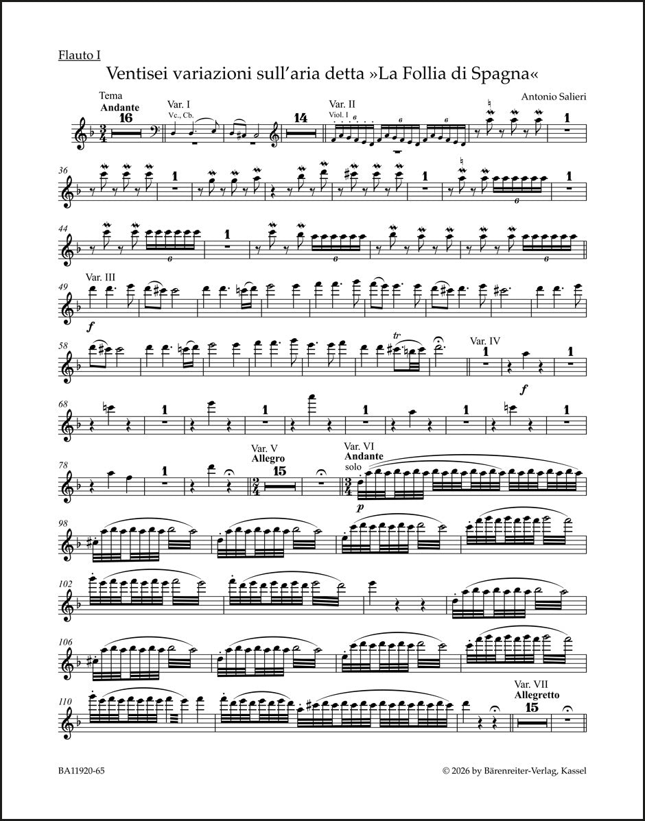Salieri: 26 Variations on the Aria "La Follia di Spagna"