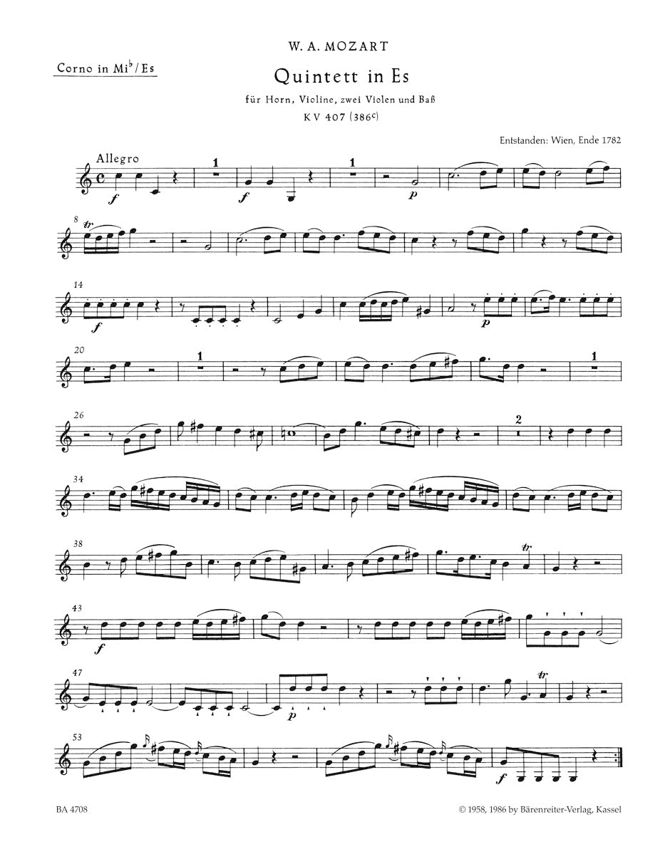 【中古】 Septet in E Flat Major & Horn Quintet in E Flat (DVD) (Import) Mozart: Horn Quintet in E-flat Major, K. 407 (386c) – Barenreiter US