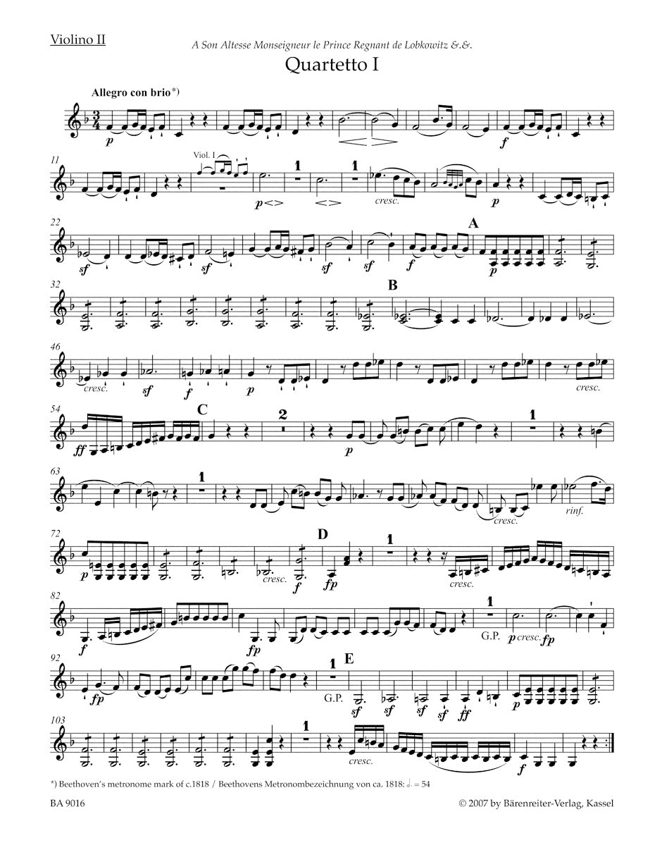 Beethoven: String Quartets, Op. 18 – Barenreiter US