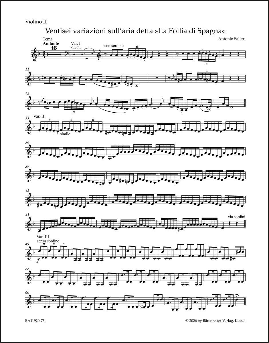 Salieri: 26 Variations on the Aria "La Follia di Spagna"