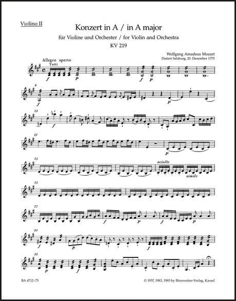 Mozart: Violin Concerto No. 5 in A Major, K. 219