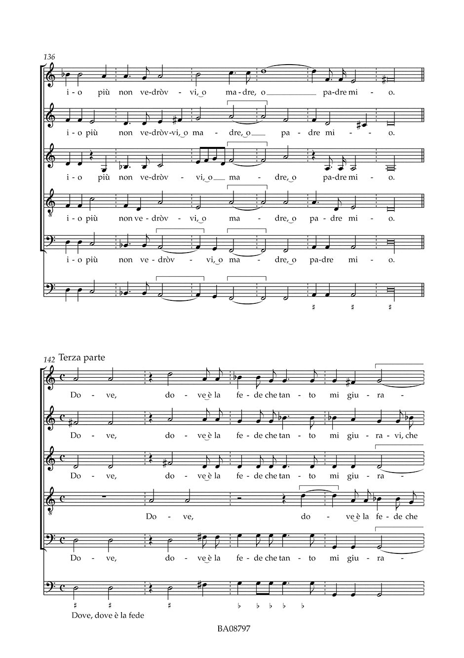 Monteverdi: Lamento d'Arianna for 5 parts (SSATB) and basso continuo