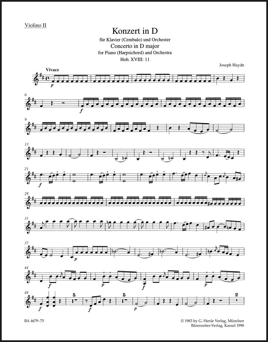 Haydn: Piano Concerto in D Major, Hob. XVIII:11 – Barenreiter US