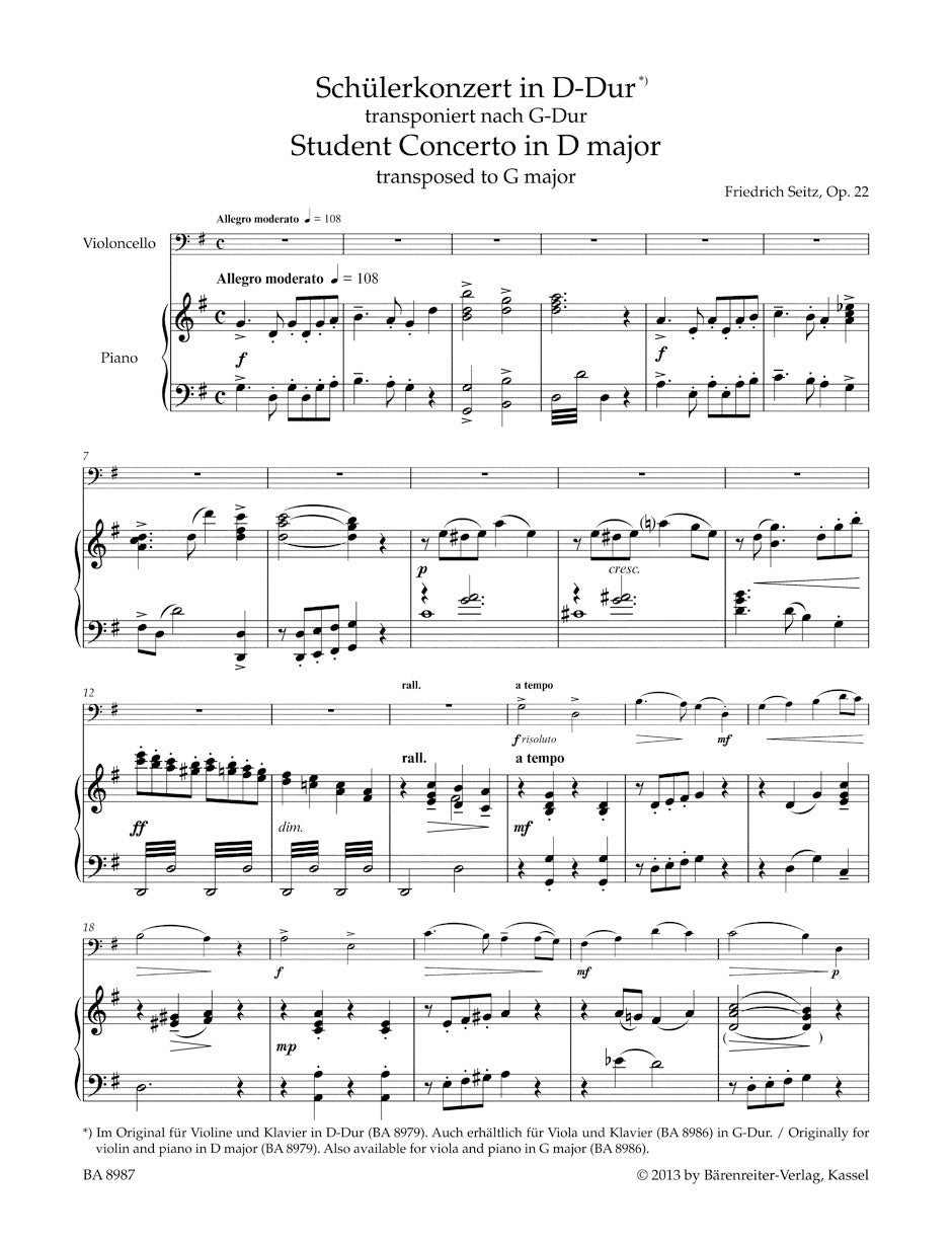Seitz: Student Concerto No. 5, Op. 22 (arr. for cello)