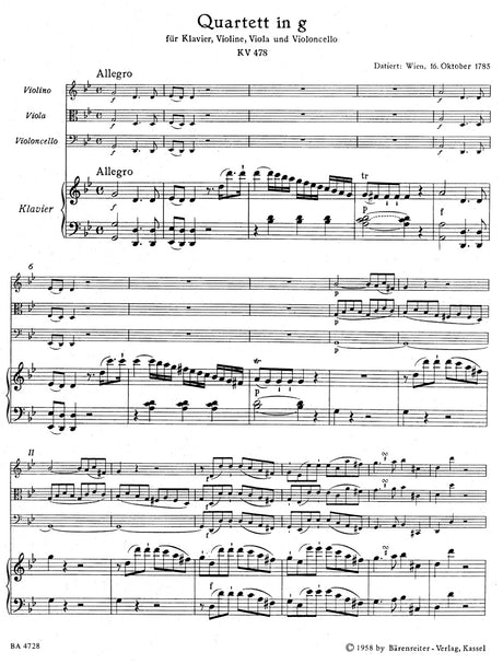 Mozart: Piano Quartet in G Minor, K. 478
