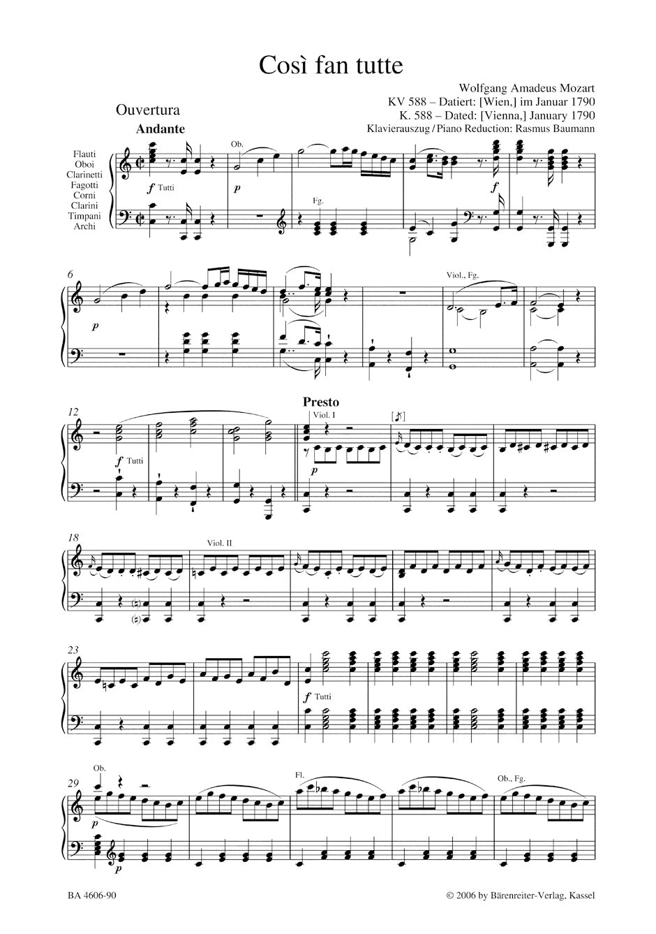 Mozart: Così fan tutte, K. 588 – Barenreiter US