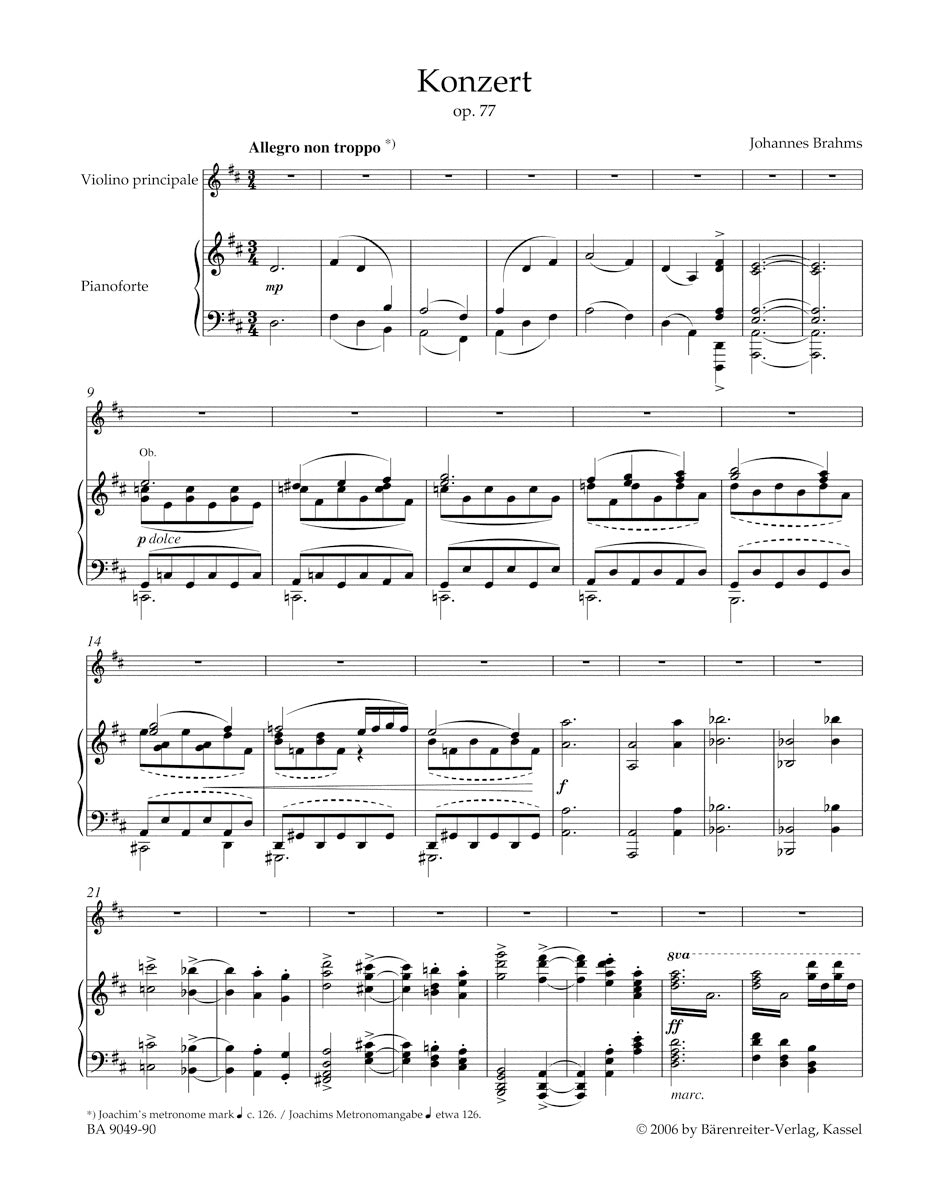 Brahms: Violin Concerto in D Major, Op. 77 – Barenreiter US