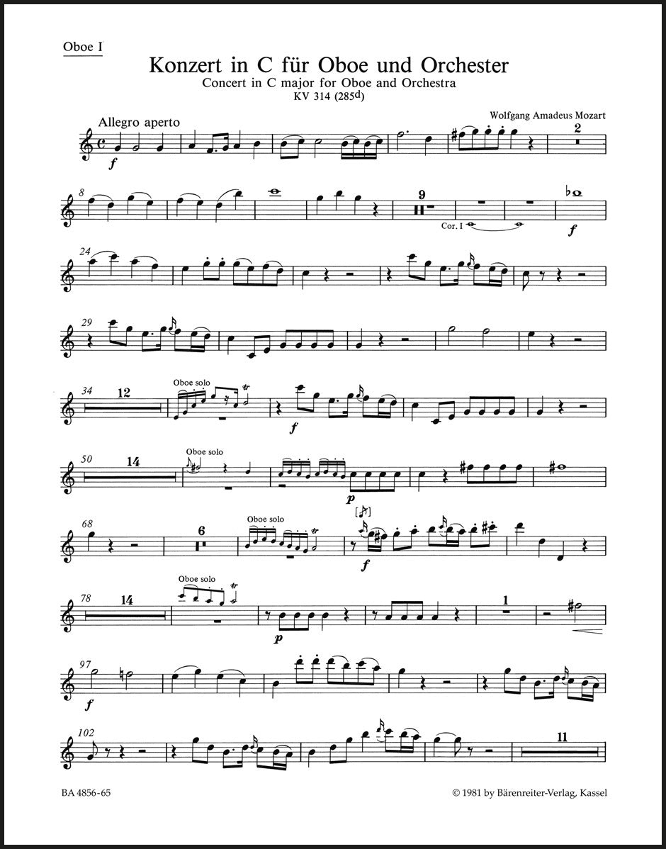 Mozart: Oboe Concerto in C Major, K. 314 (285d) – Barenreiter US