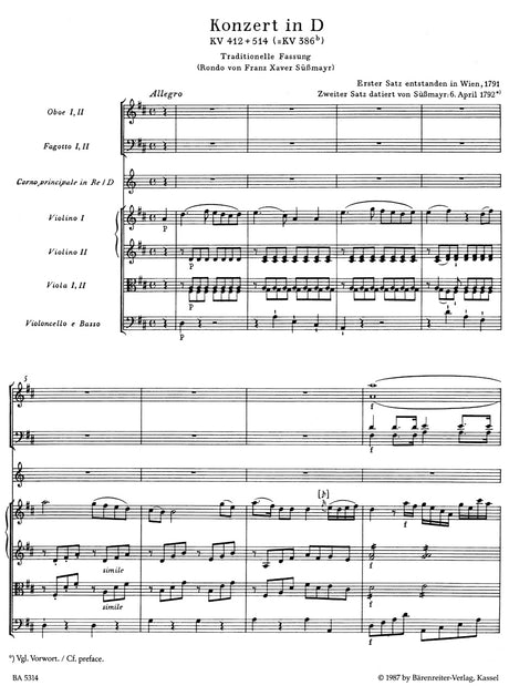 Mozart: Horn Concerto No. 1 in D Major, K. 412/514 (386b)