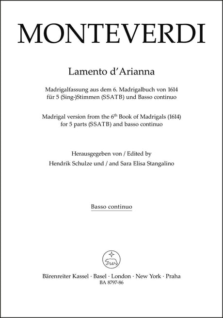 Monteverdi: Lamento d'Arianna for 5 parts (SSATB) and basso continuo