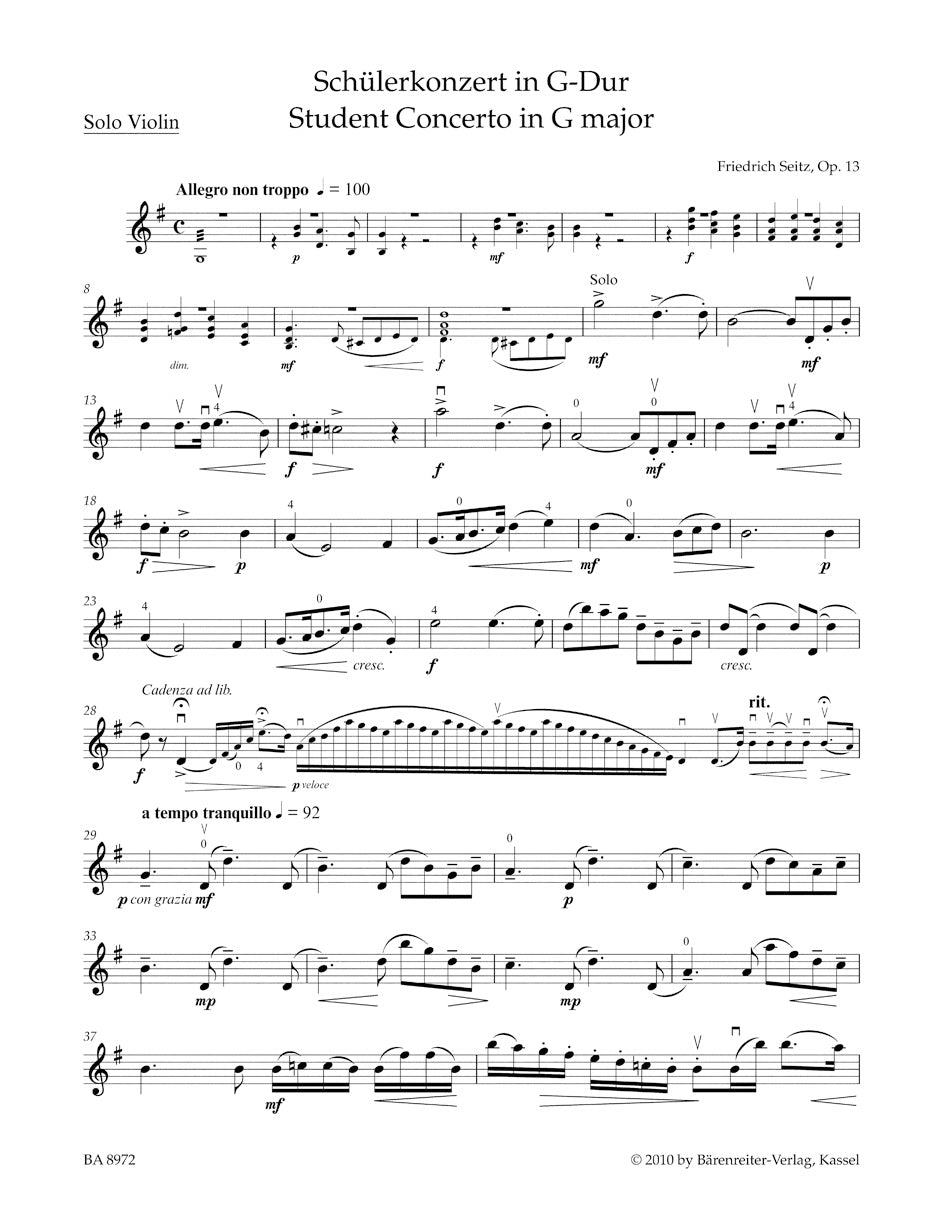 Seitz: Student Concerto No. 2 in G Major, Op. 13