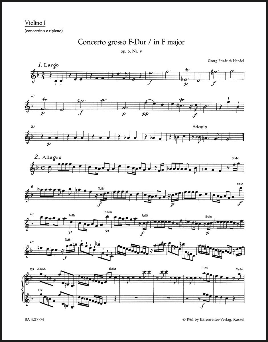 Handel: Concerto grosso in F Major, Op. 6, No. 9, HWV 327