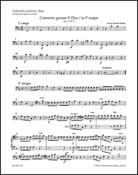 Handel: Concerto grosso in F Major, Op. 6, No. 9, HWV 327