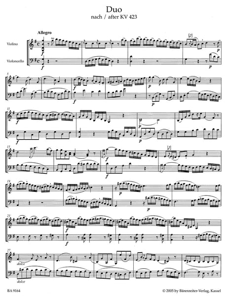 Mozart: 2 Duos for Violin and Cello