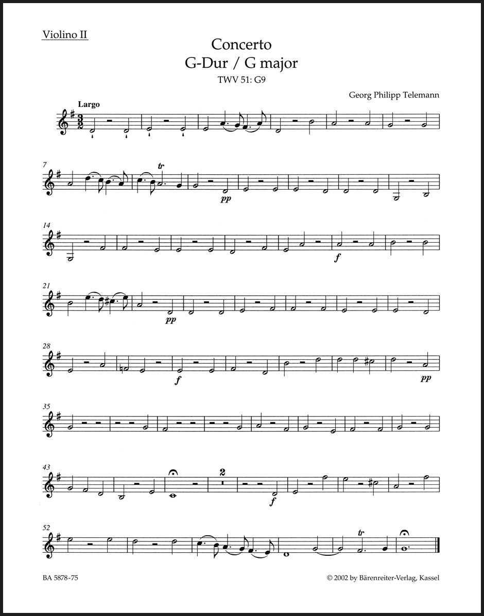 Telemann: Viola Concerto in G Major, TWV 51:G9 – Barenreiter US