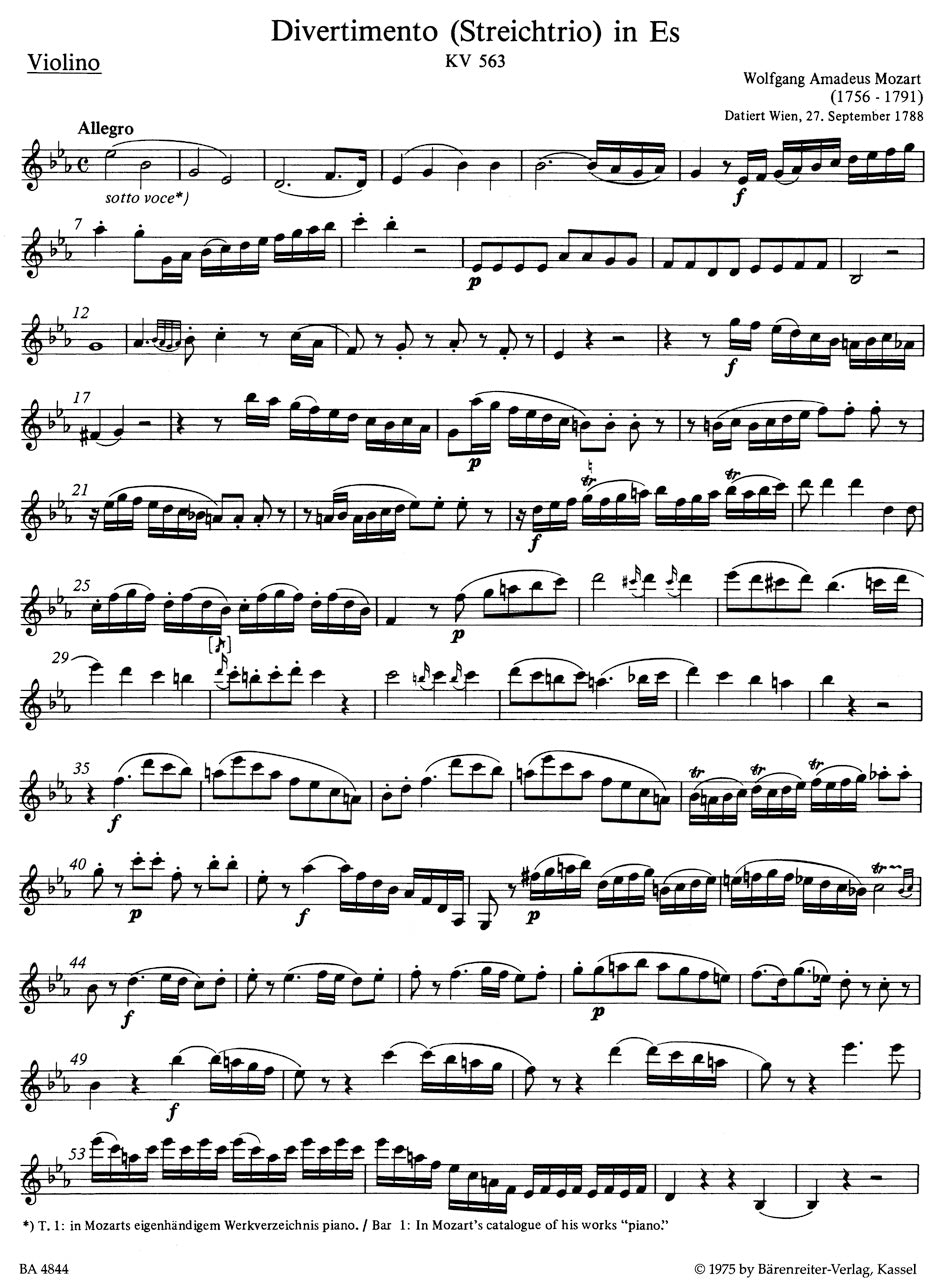 Mozart: Divertimento in E-flat Major, K. 563