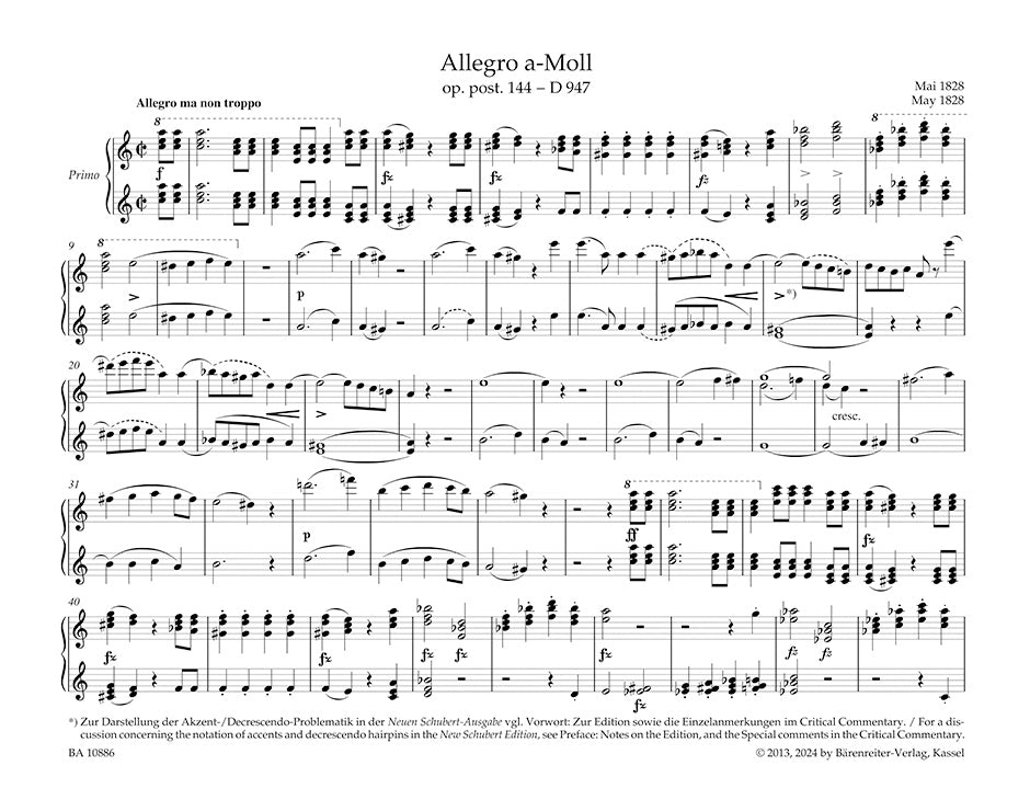 Schubert: Allegro in A Minor, D 947, Op. posth. 144