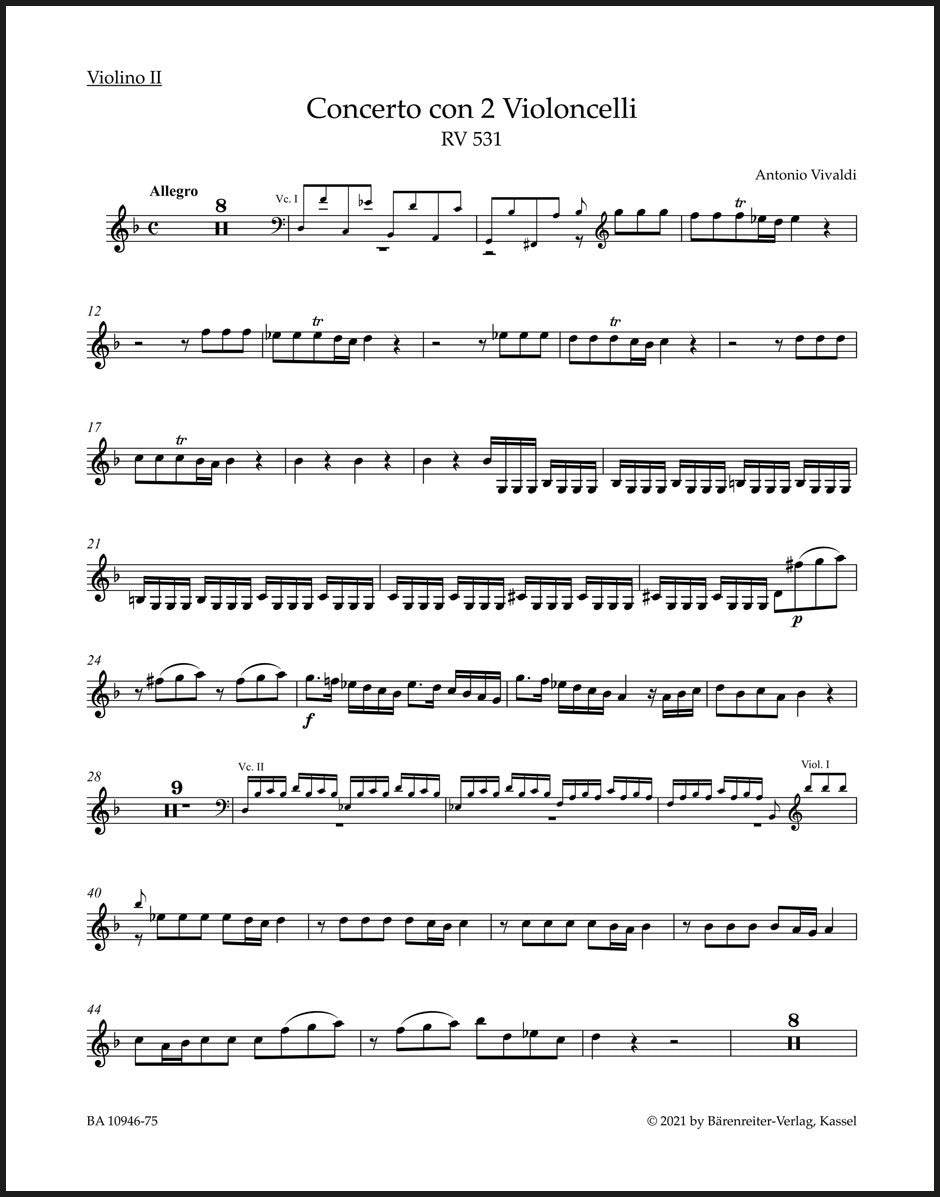 Vivaldi: Concerto for 2 Cellos in G Minor, RV 531 – Barenreiter US