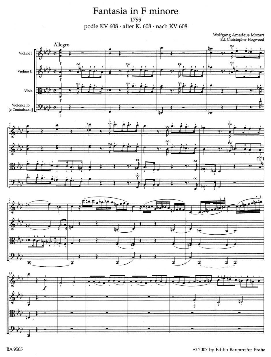 Mozart: Fantasia in F Minor, K. 608
