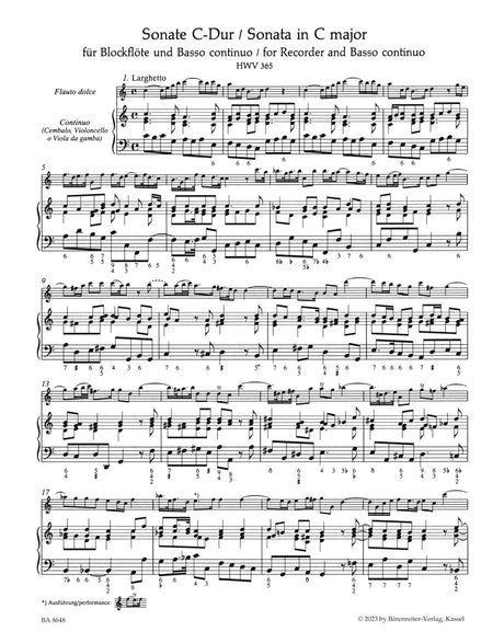 Handel: Recorder Sonata in C Major, HWV 365, Op. 1, No. 7