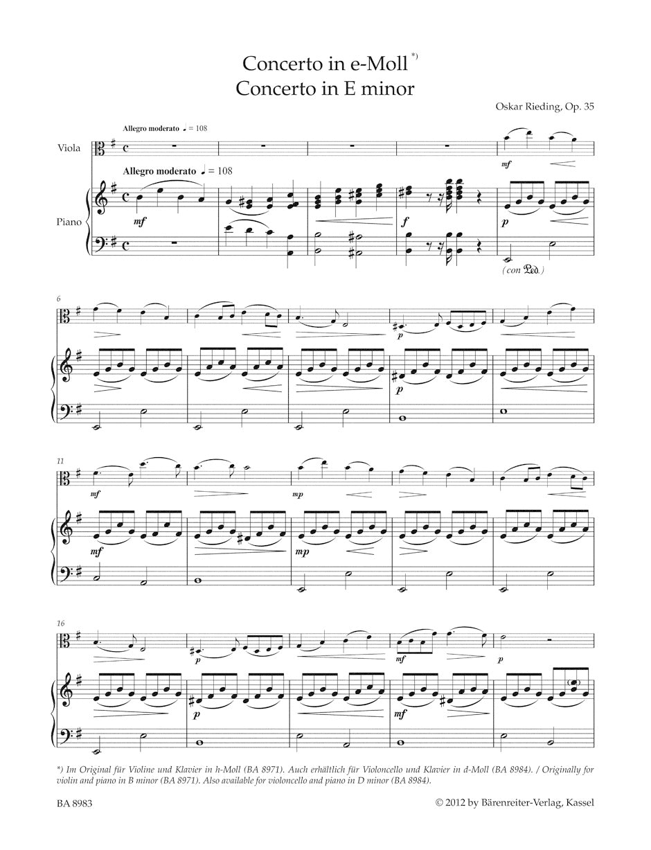 Rieding: Concerto in B Minor, Op. 35 (arr. for viola)