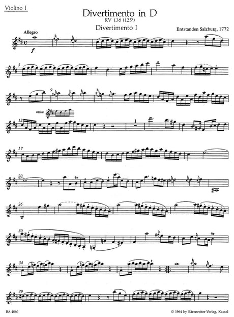 Mozart: Three Divertimenti, K. 136-138 (125a-c)