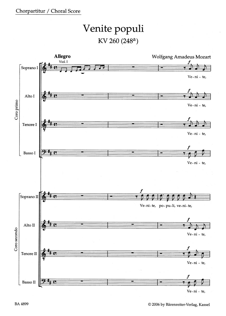 Mozart: Venite populi, K. 260 (248a)