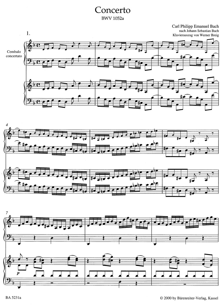 C.P.E. Bach: Harpsichord Concerto in D Minor, BWV 1052a