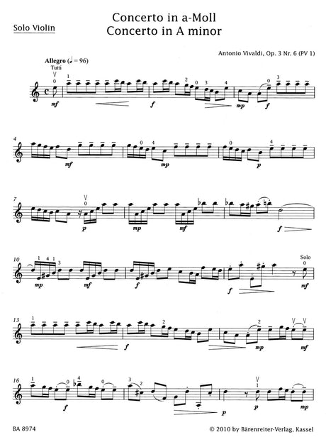Vivaldi: Violin Concerto in A Minor, RV 356, Op. 3, No. 6