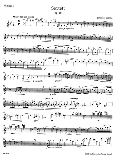 Brahms: String Sextet in B-flat Major, Op. 18