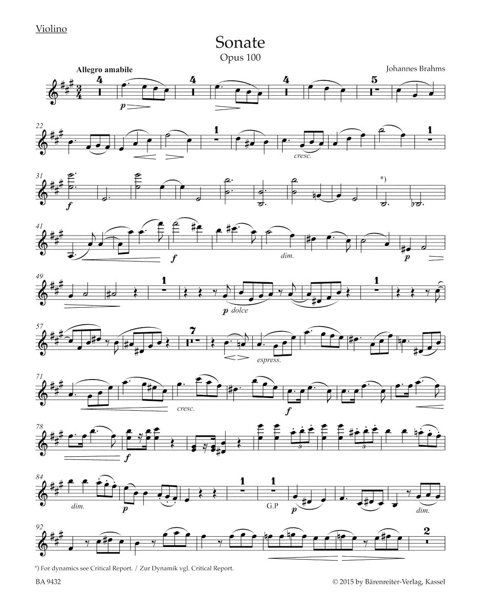 –　Op.　Violin　Major,　Brahms:　Barenreiter　in　Sonata　100　A　US