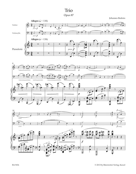 Brahms: Piano Trio in C Major, Op. 87