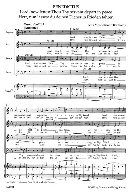 Mendelssohn: Herr, nun lässest du deinen Diener in Frieden fahren, MWV B 60, Op. 69