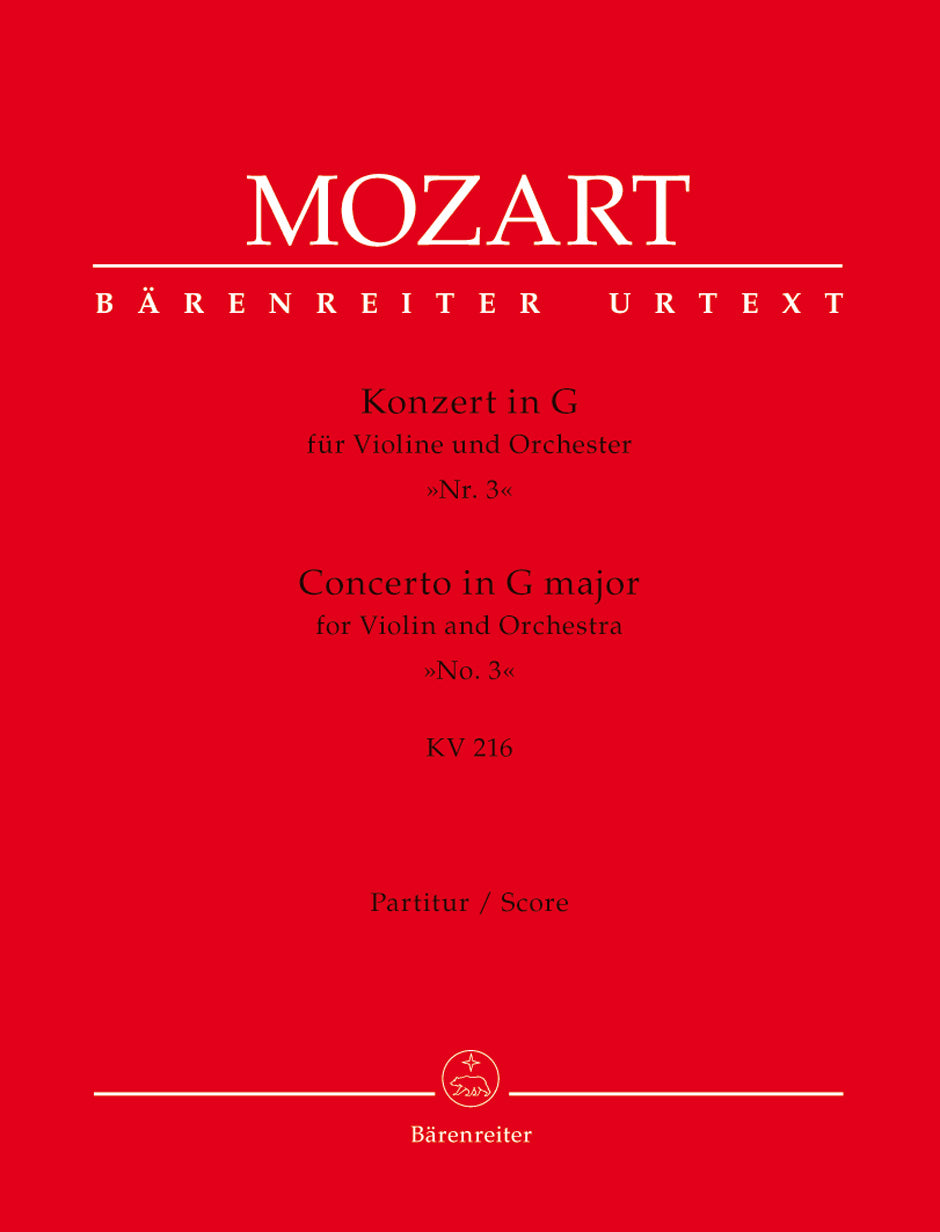 Mozart Violin Concerto No. 3 in G Major K. 216 Barenreiter US