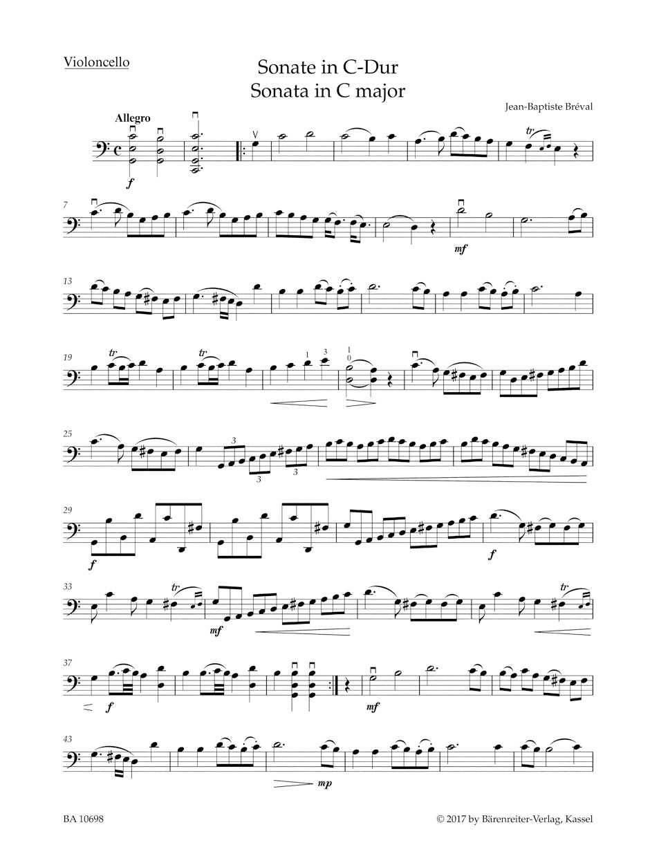 C　40,　Bréval:　Barenreiter　Cello　in　–　Sonata　Major,　No.　Op.　US