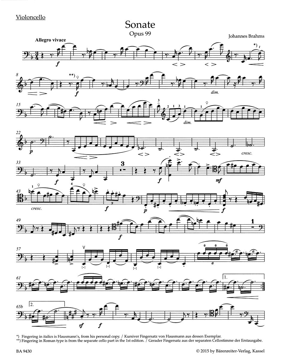 Brahms: Cello Sonata in F Major, Op. 99 – Barenreiter US Brahms: Cello Sonata in F Major, Op. 99 – Barenreiter US